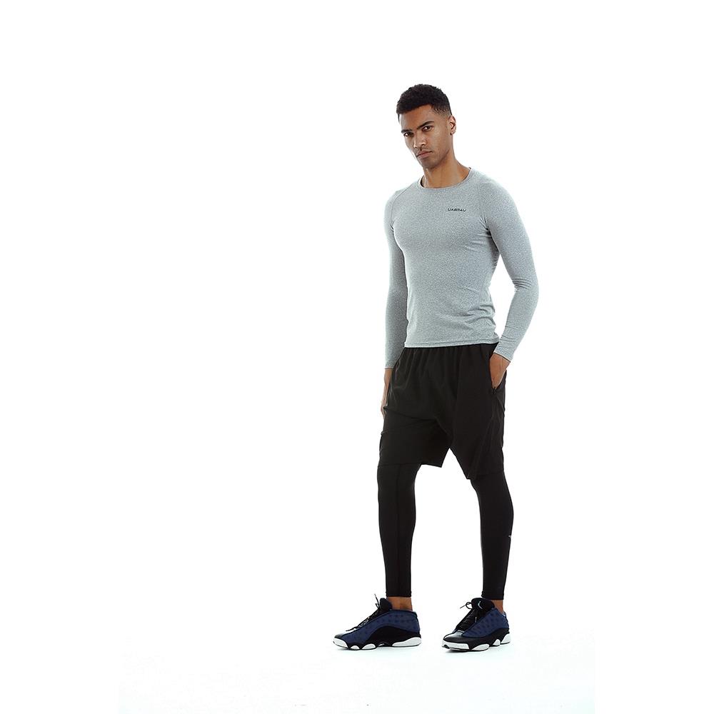 AK34 Men Fitness Sports Training Elastic Long Sleeve Tops T-Shirts Size XXL - Grey
