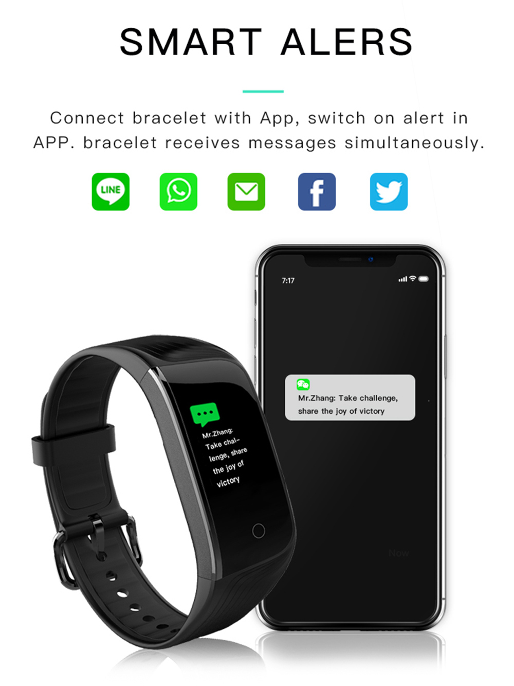 Makibes HR7 Smart Bracelet Sports Fitness Band 0.96 Inch TFT Screen Heart Rate Sleep Monitor IP68 - Black