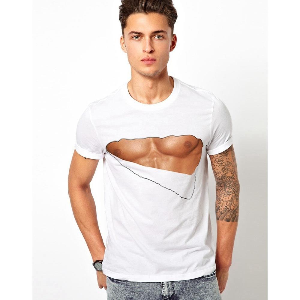 YJ02 Men 3D Printed T-shirt Sports Casual Short Sleeve Round Neck Tops Size XXXL - White
