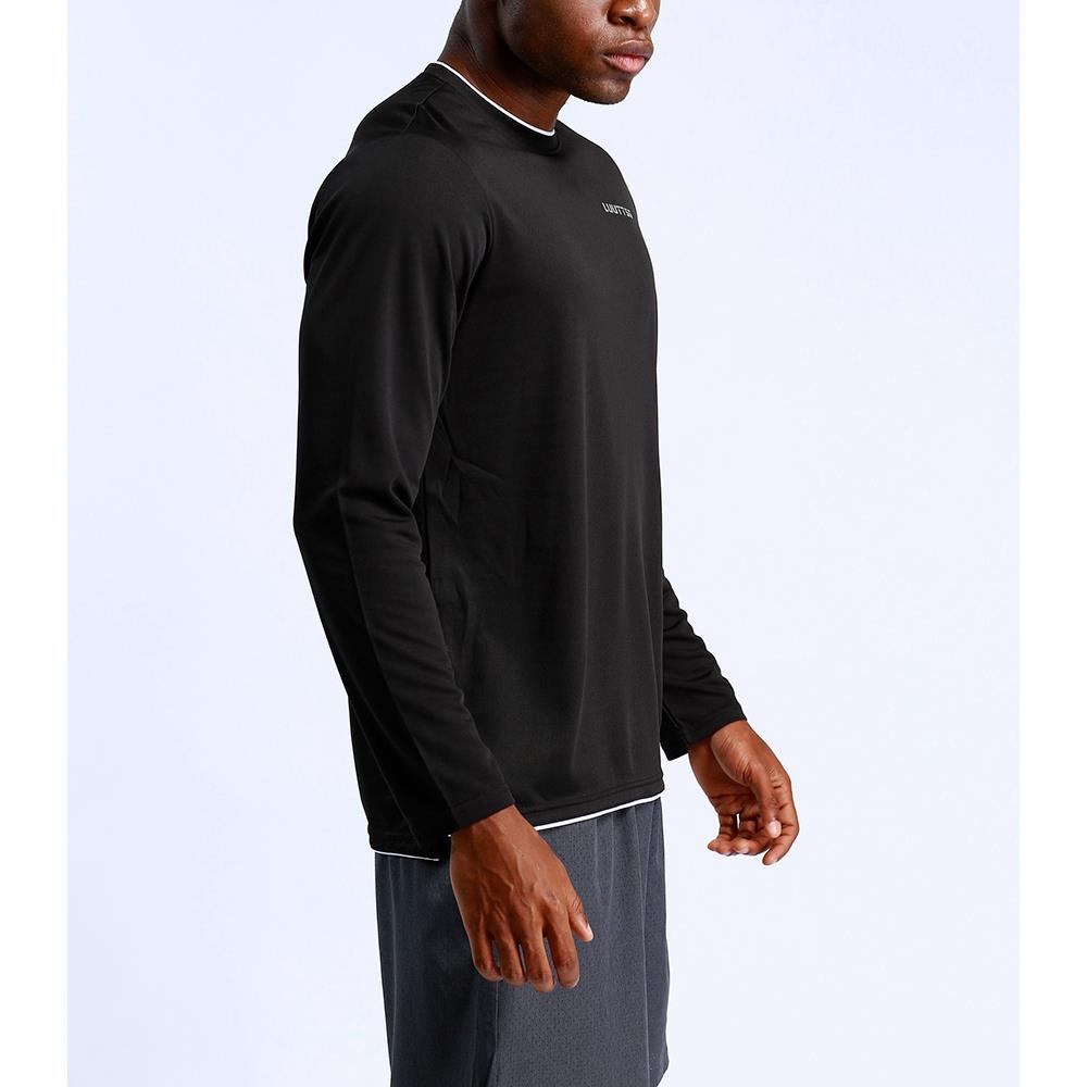 T57 Men Sports Fitness Round Neck Long Sleeve Top Shirt Size XL - Black
