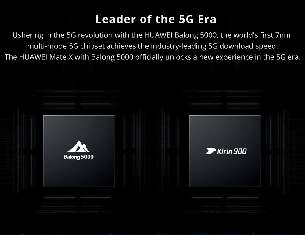 HUAWEI Mate X 8.0 Inch Flexible Foldable screen 5G LTE Smartphone Kirin 980 8GB 512GB 48.0MP+16.0MP+8.0MP Triple Rear Cameras Android 9.0 NFC Type-C - Blue