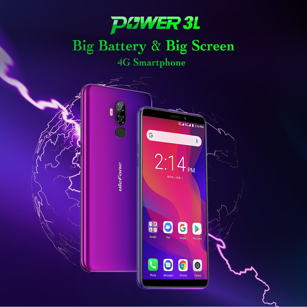 Ulefone Power 3L 6.0 Inch 4G LTE Smartphone MT6739 2GB 16GB 8.0MP+5.0MP Dual Rear Cameras Android 8.1 Face ID NFC 6350mAh - Gold