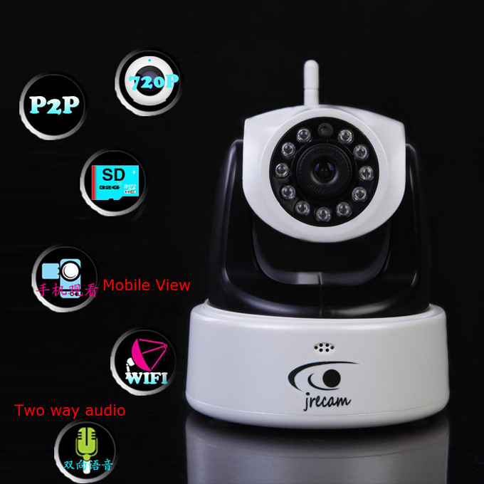 720P Mega Pixel P2P Plug and Play Two-Way Audio Security Wireless IP Camera with IR Night Vision Support Micro Card