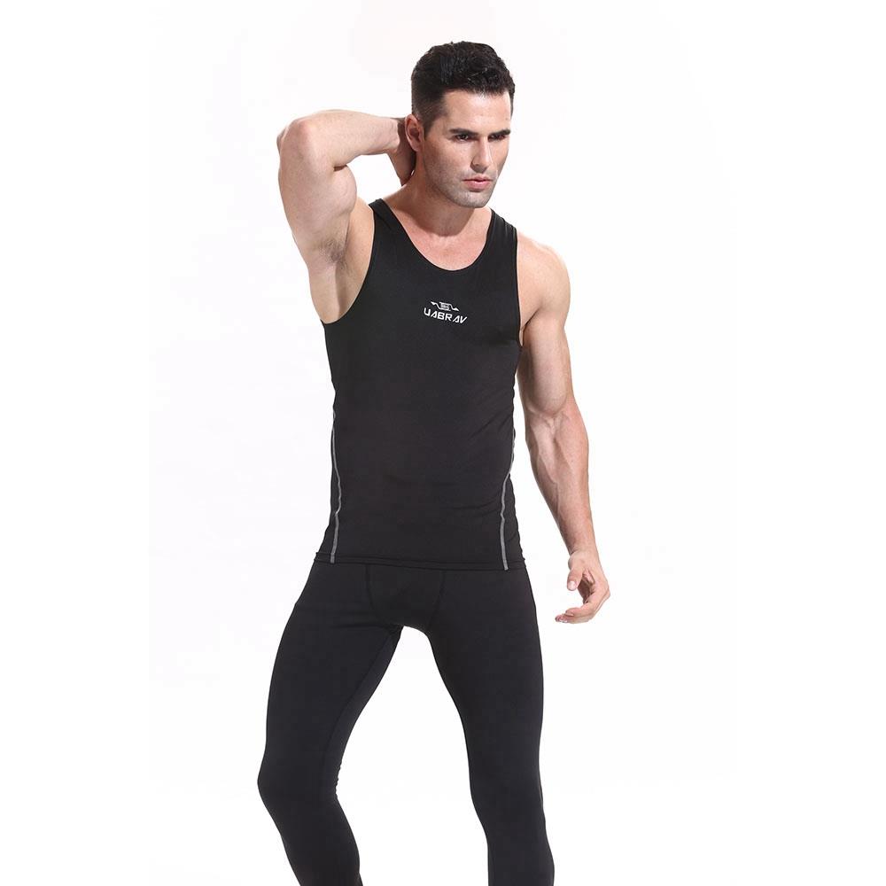 AK01 Men Fitness Round Collar Vest Sports Running Sleeveless Tops Size XL - Black