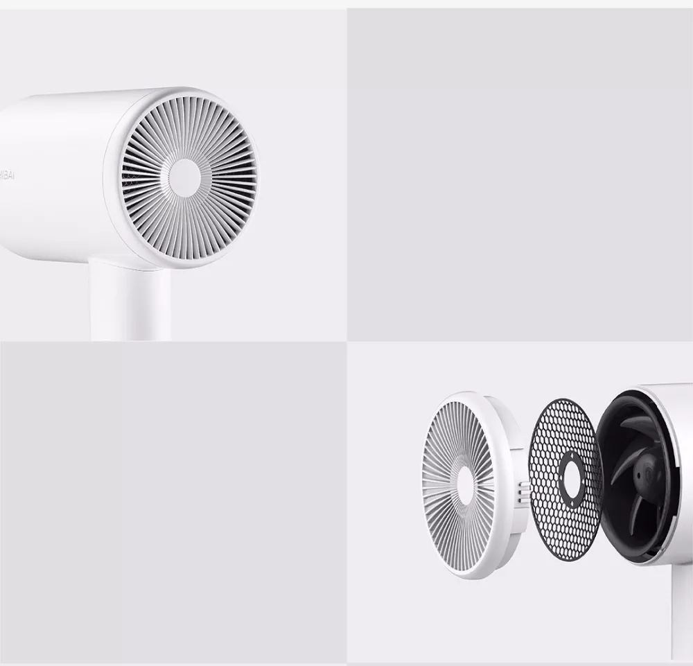 XIAOMI ZHIBAI Hair Dryer Mini Portable Anion 1800W 2 Speed Temperature Control Blow Dryer for Travel home - white