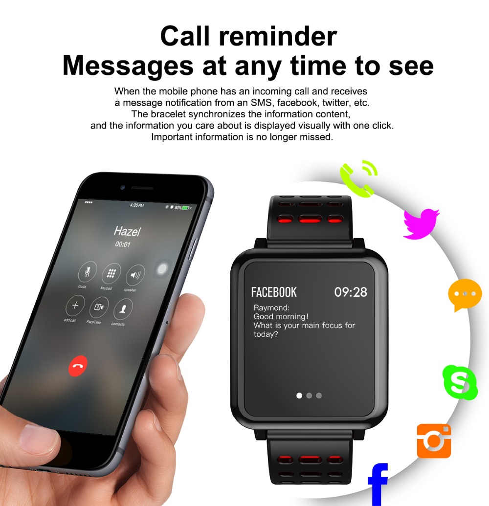 Makibes T2 Smart Watch 1.3 Inch IPS Screen Heart Rate Blood Pressure Monitor IP67 Multi Sports Modes - Black