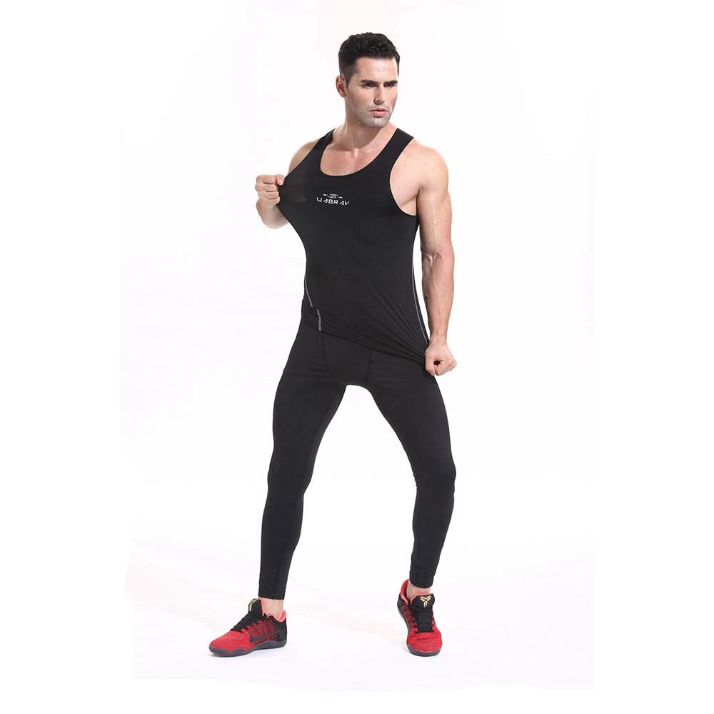AK01 Men Fitness Round Collar Vest Sports Running Sleeveless Tops Size XL - Black