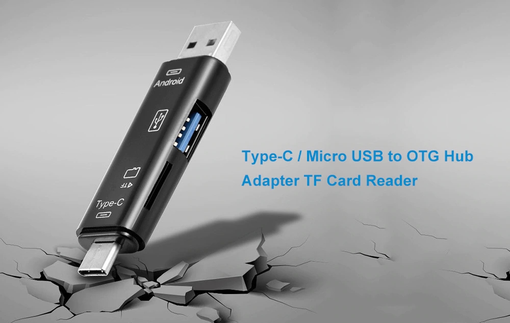 Type-C 5 In 1 OTG Card Reader Adapter Support SD / TF /Type-C / USB 3.0 / Micro USB - Black