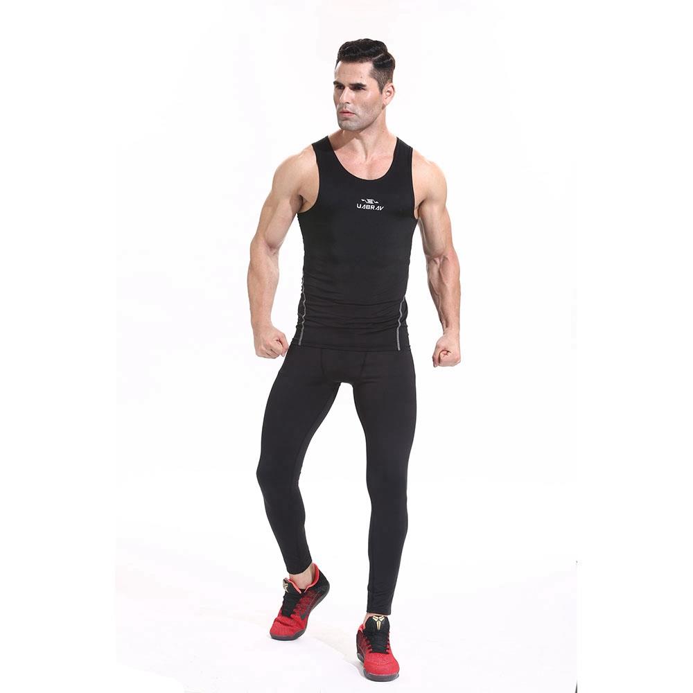 AK01 Men Fitness Round Collar Vest Sports Running Sleeveless Tops Size XL - Black