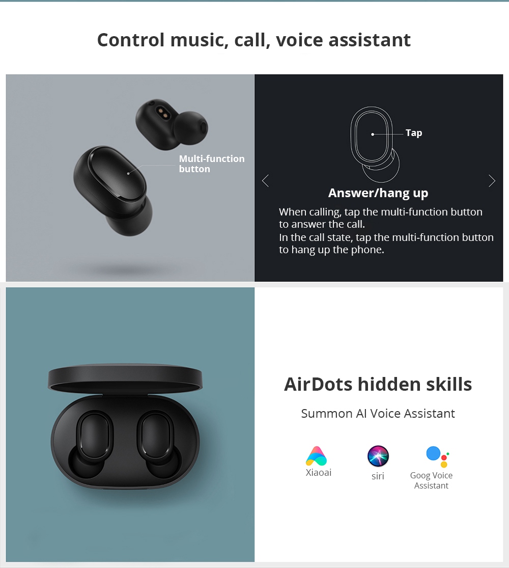 Xiaomi Redmi AirDots TWS Bluetooth 5.0 Earbuds 4 Hours Working Time Noise Reduction - Black
