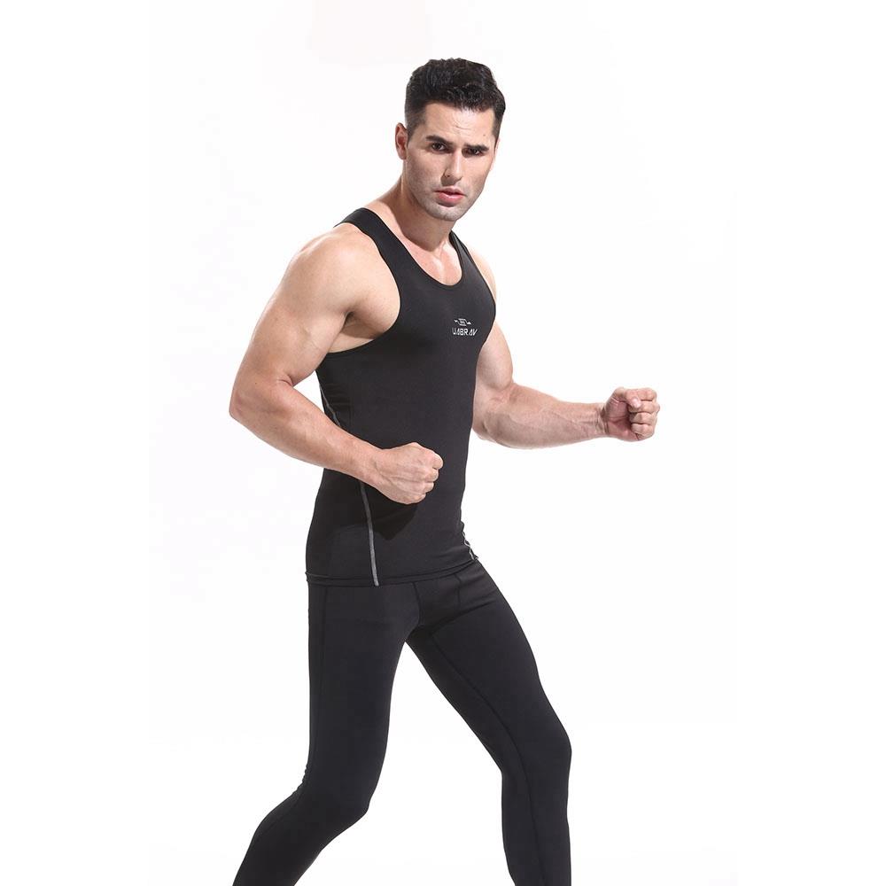 AK01 Men Fitness Round Collar Vest Sports Running Sleeveless Tops Size XL - Black