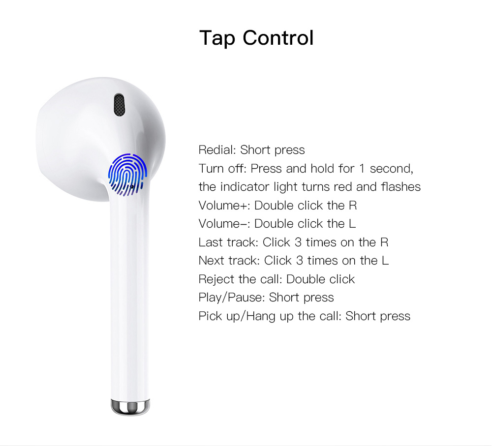 Apods i12 Bluetooth 5.0 TWS Earbuds Realtek 8763BFR Binaural Call Tap Control Auto Pairing Stereo Sound 4 Hours Working Time - Upgraded Edition