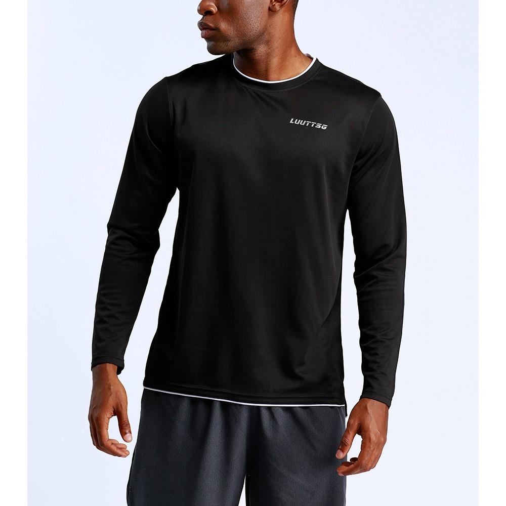 T57 Men Sports Fitness Round Neck Long Sleeve Top Shirt Size XL - Black