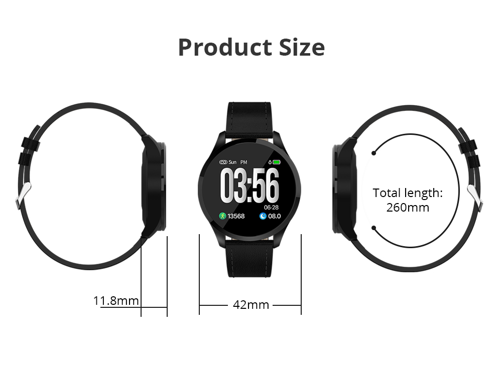 Makibes T5 Smart Watch 1.22 Inch TFT Screen IP67 Heart Rate Blood Pressure Sleep Monitor 230mAh Battery PU Strap - Black