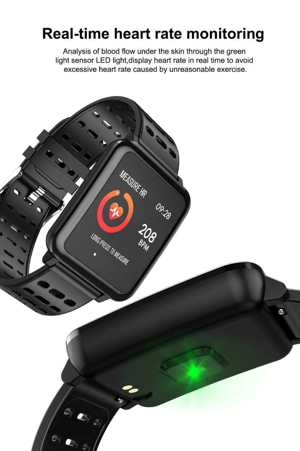 Makibes T2 Smart Watch 1.3 Inch IPS Screen Heart Rate Blood Pressure Monitor IP67 Multi Sports Modes - Black