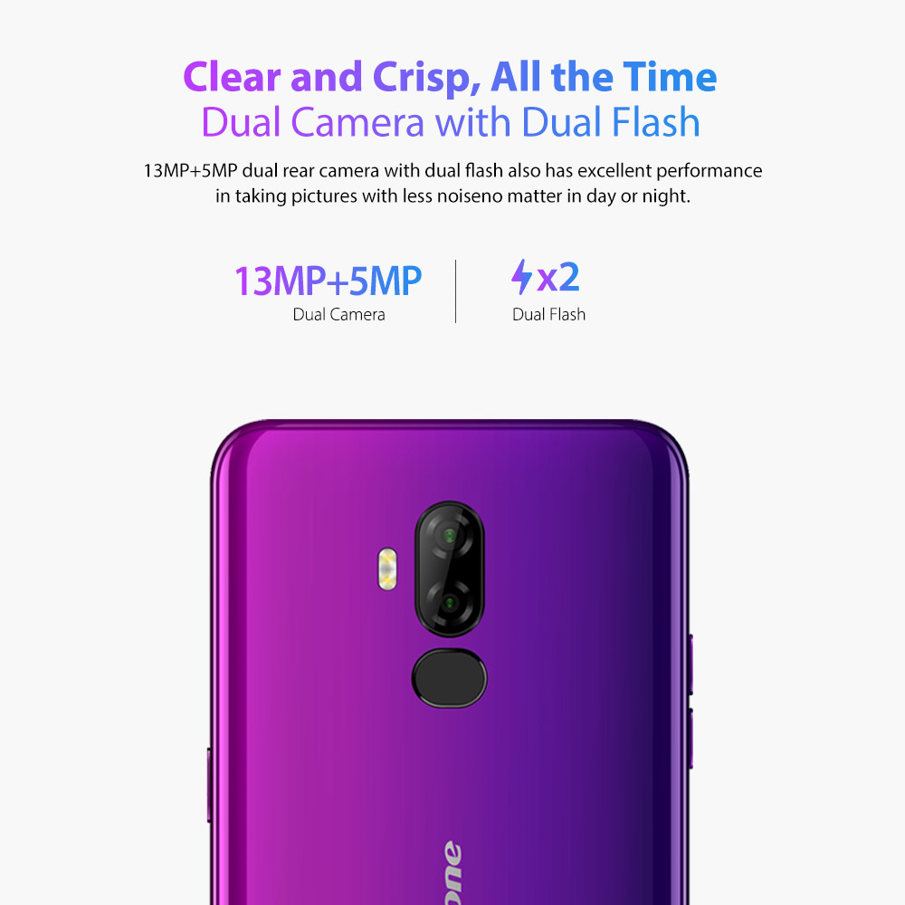 Ulefone Power 3L 6.0 Inch 4G LTE Smartphone MT6739 2GB 16GB 8.0MP+5.0MP Dual Rear Cameras Android 8.1 Face ID NFC 6350mAh - Gold