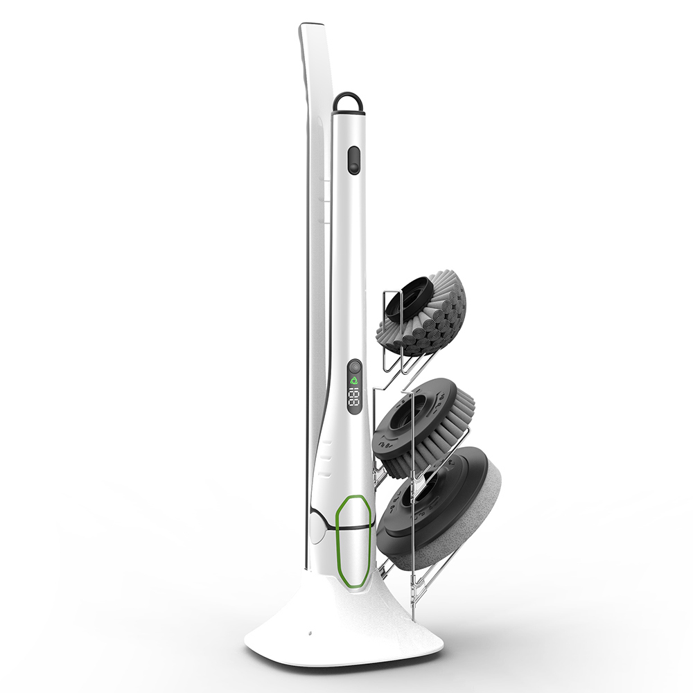 Phaewo Electric Spin Scrubber with LED Display Long Extension Handle Cleaning Brush - White