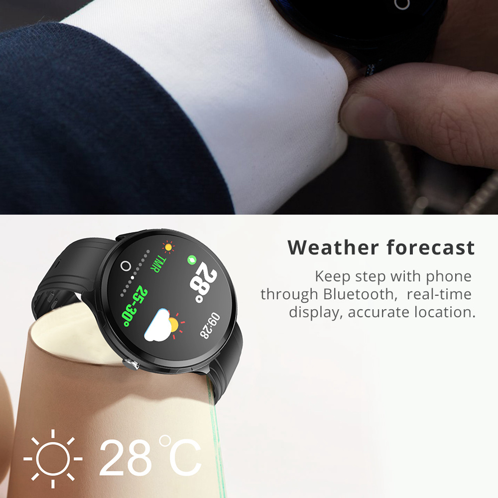 Makibes T4 Pro Smart Watch 1.3 Inch TFT Screen IP67 Heart Rate Blood Pressure Oxygen Sleep Monitor PU Strap - Black
