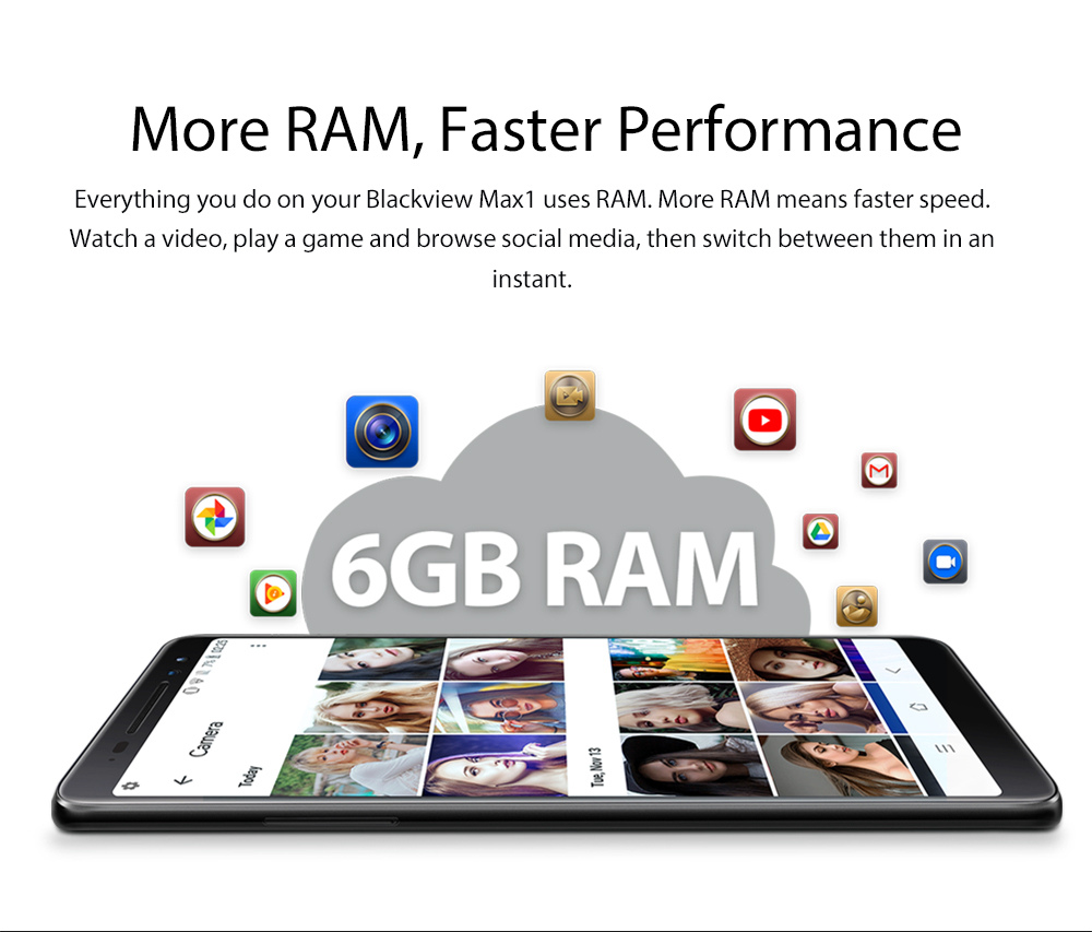 Blackview MAX 1 6.01 inch 4G LTE Projector Smartphone MT6763T 6GB 64GB 16.0MP Rear Camera Android 8.1 Touch ID - Gray