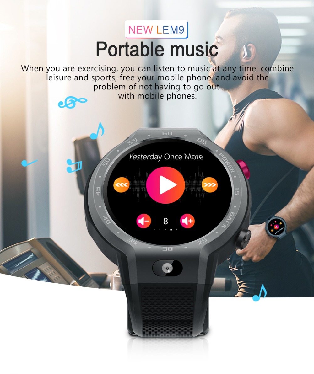 LEMFO LEM9 4G Smartwatch Phone Android 7.1 MTK6739+NRF52840 Dual System 1GB RAM 16GB ROM 1.39 inch Screen GPS Heart Rate Monitor - Gray