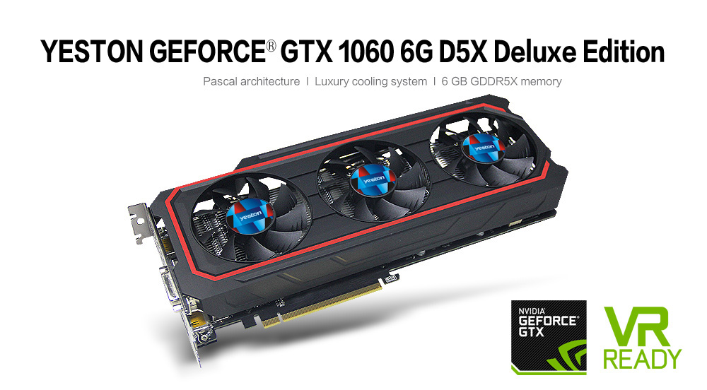 Yeston Geforce GTX1060-6G D5X Deluxe Edition Gaming Graphics Card GDDR5X 192Bit 1709MHz 3DP+HDMI+DVI-D - Black