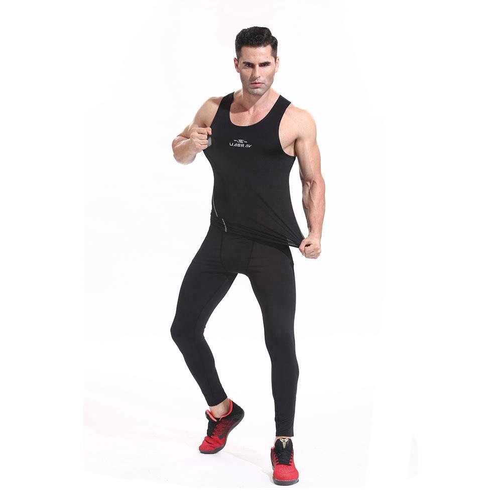 AK01 Men Fitness Round Collar Vest Sports Running Sleeveless Tops Size XL - Black