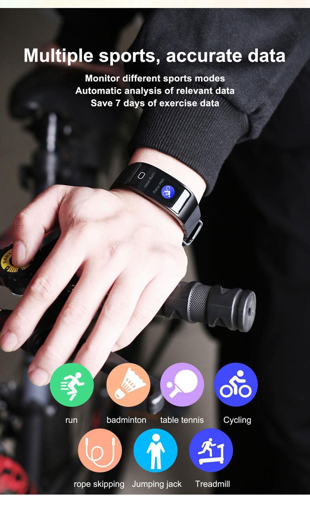 Makibes HR6 Smart Bracelet 0.96 Inch TFT Screen Heart Rate Sleep Monitor IP68 Multi Sports Modes - Black