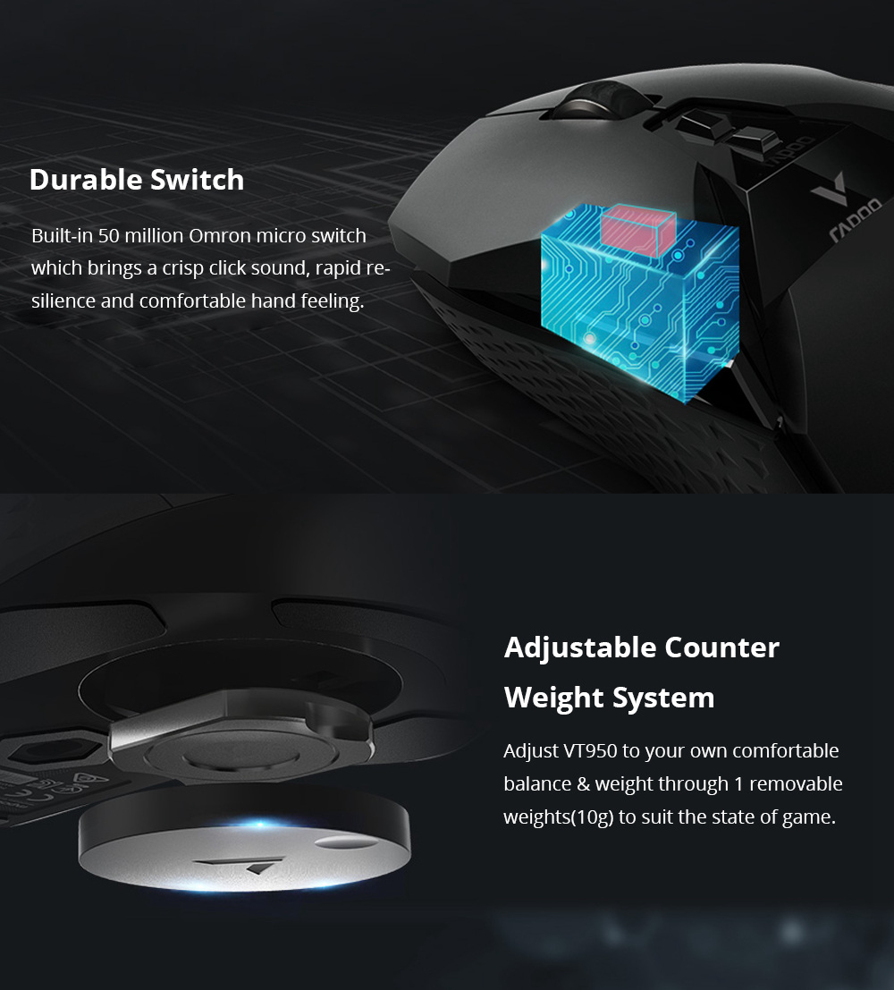 Rapoo VT950 Wired / 2.4GHz Wireless Dual Modes RGB Gaming Mouse 16000DPI PMW3389 Sensor - Black