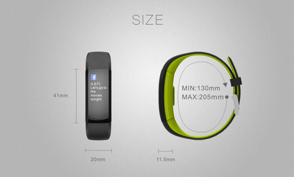 Makibes SR1 Smart Bracelet 0.96 Inch LCD Screen Heart Rate Sleep Monitor IP68 Waterproof Band Support Strava - Gray