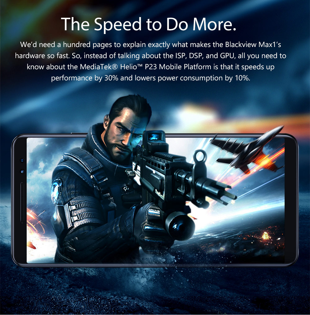 Blackview MAX 1 6.01 inch 4G LTE Projector Smartphone MT6763T 6GB 64GB 16.0MP Rear Camera Android 8.1 Touch ID - Gray