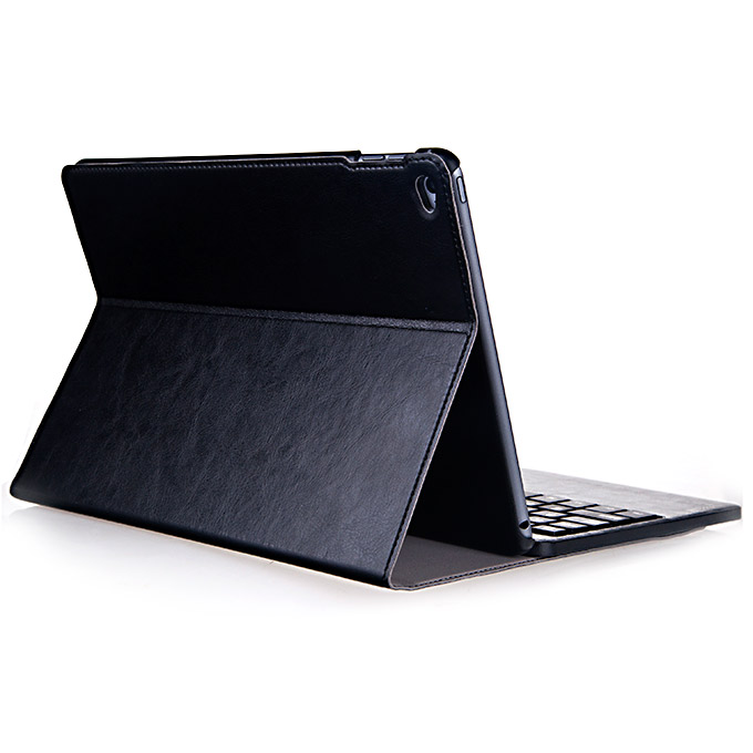 Rechargeable Wireless Bluetooth Keyboard Leather Case with Stand for iPad Air 2 - Black