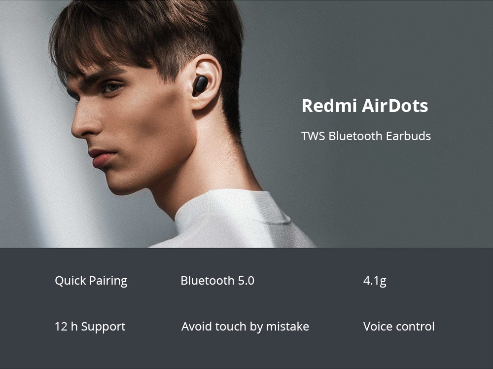 Xiaomi Redmi AirDots TWS Bluetooth 5.0 Earbuds 4 Hours Working Time Noise Reduction - Black