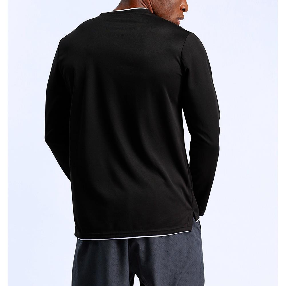 T57 Men Sports Fitness Round Neck Long Sleeve Top Shirt Size XL - Black