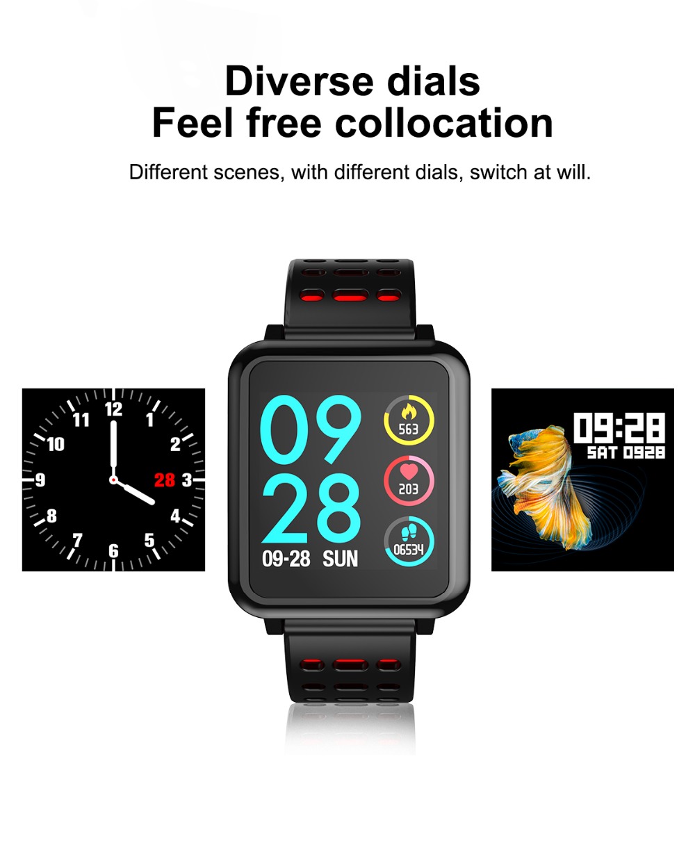 Makibes T2 Smart Watch 1.3 Inch IPS Screen Heart Rate Blood Pressure Monitor IP67 Multi Sports Modes - Black