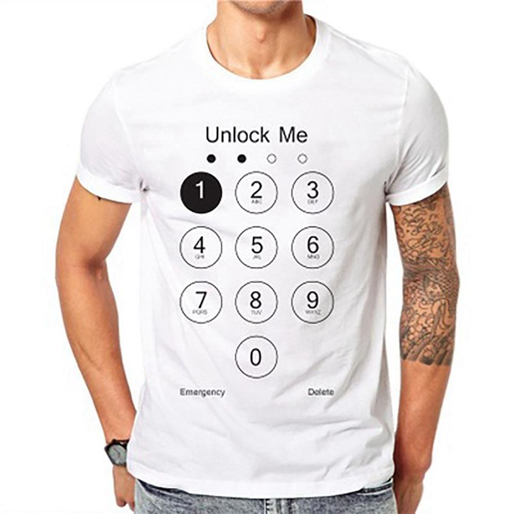 YJ03 Men 3D Printed T-shirt Sports Casual Short Sleeve Round Neck Tops Size M - White