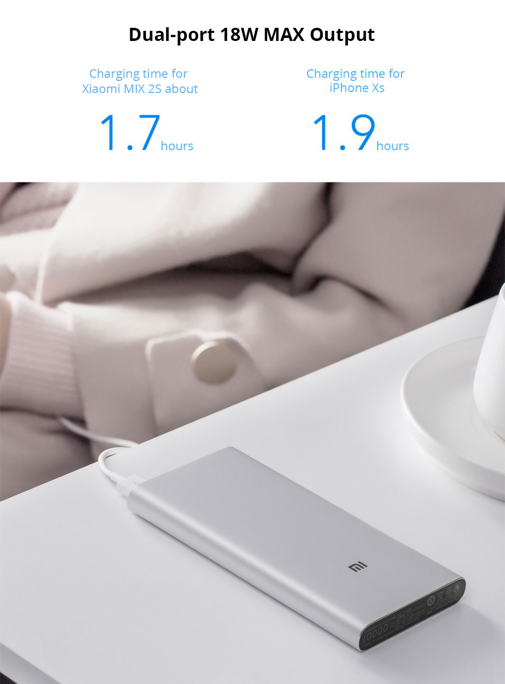 Xiaomi Mi3 10000mAh Power Bank USB-C Two-way Fast Charge - Silver