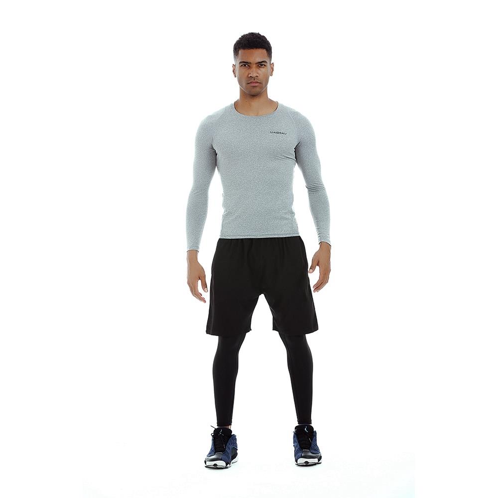 AK34 Men Fitness Sports Training Elastic Long Sleeve Tops T-Shirts Size XXL - Grey