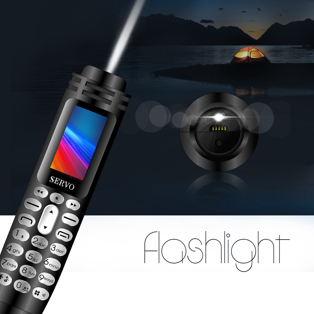 SERVO K07 0.96 Inch Mini Card Phone Bluetooth Dialer Recording Pen Handwriting Pen Flashlight Camera Dual SIM 300mAh - Black