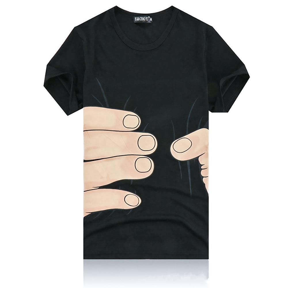 YJ01 Men 3D Printed T-shirt Short Sleeve Round Neck Tops Size XXL - Black