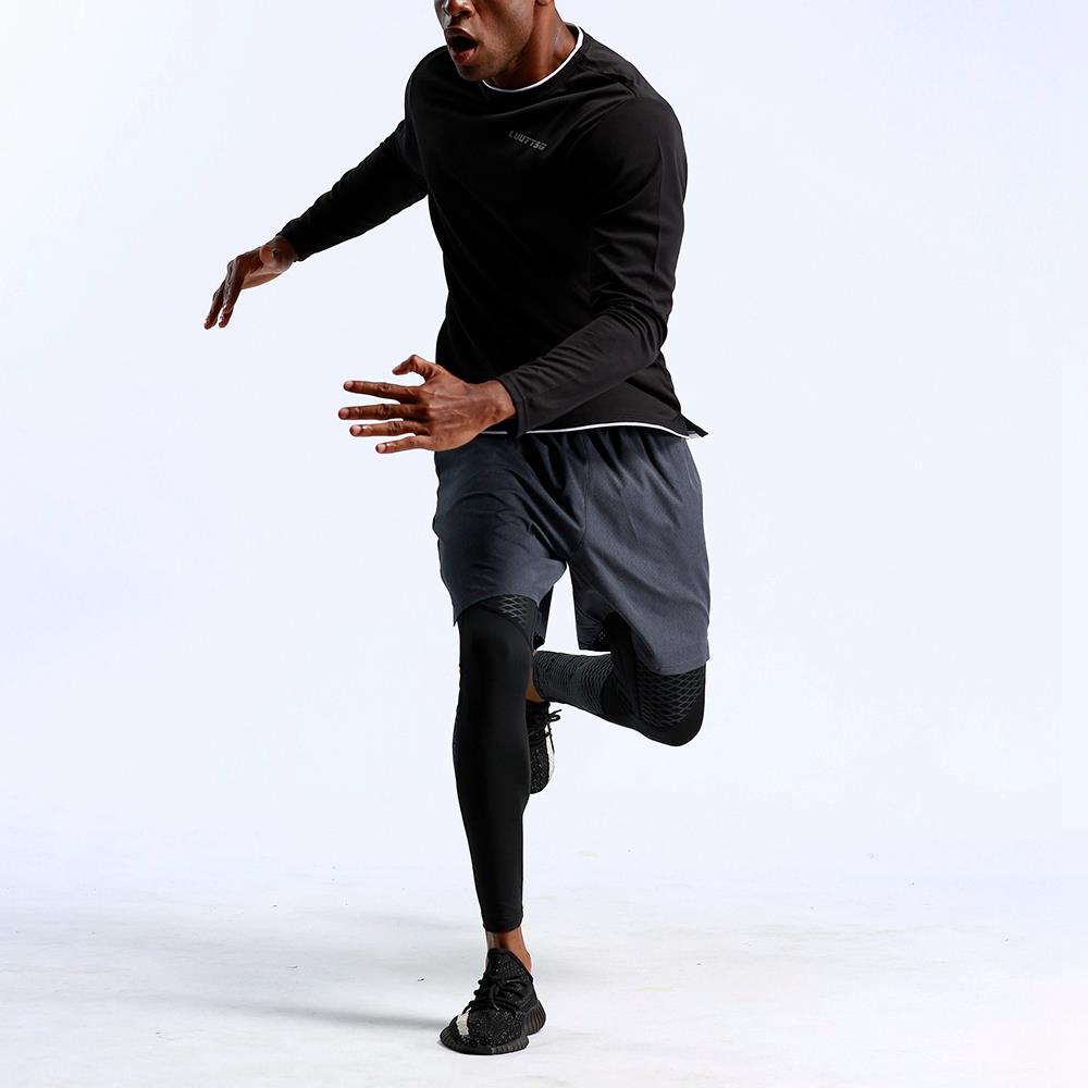 T57 Men Sports Fitness Round Neck Long Sleeve Top Shirt Size XL - Black