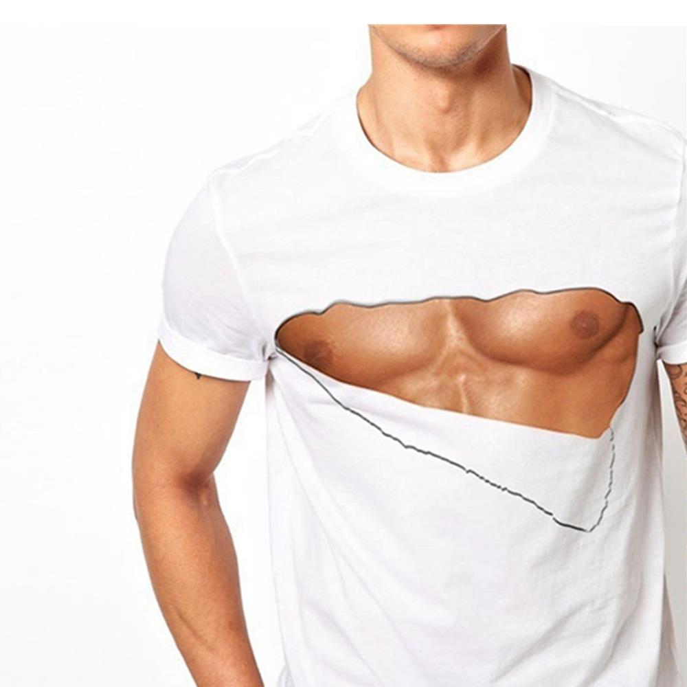 YJ02 Men 3D Printed T-shirt Sports Casual Short Sleeve Round Neck Tops Size XXXL - White