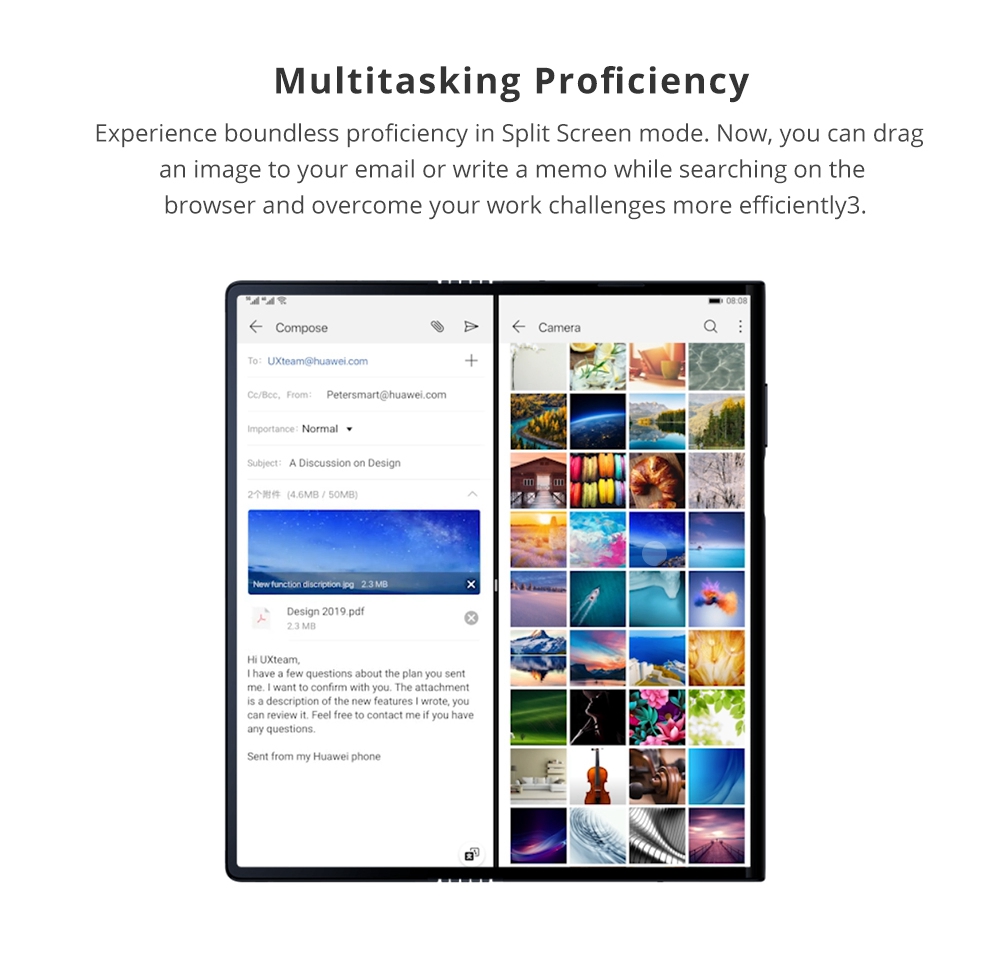 HUAWEI Mate X 8.0 Inch Flexible Foldable screen 5G LTE Smartphone Kirin 980 8GB 512GB 48.0MP+16.0MP+8.0MP Triple Rear Cameras Android 9.0 NFC Type-C - Blue
