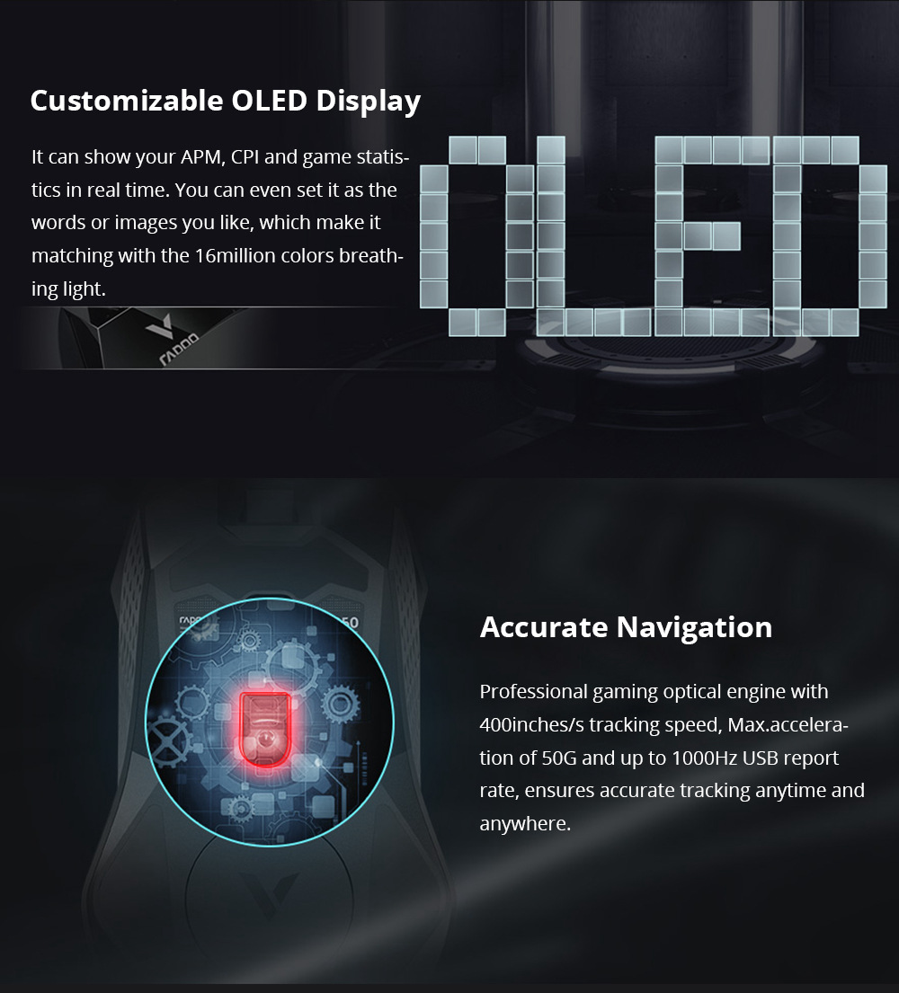 Rapoo VT950 Wired / 2.4GHz Wireless Dual Modes RGB Gaming Mouse 16000DPI PMW3389 Sensor - Black