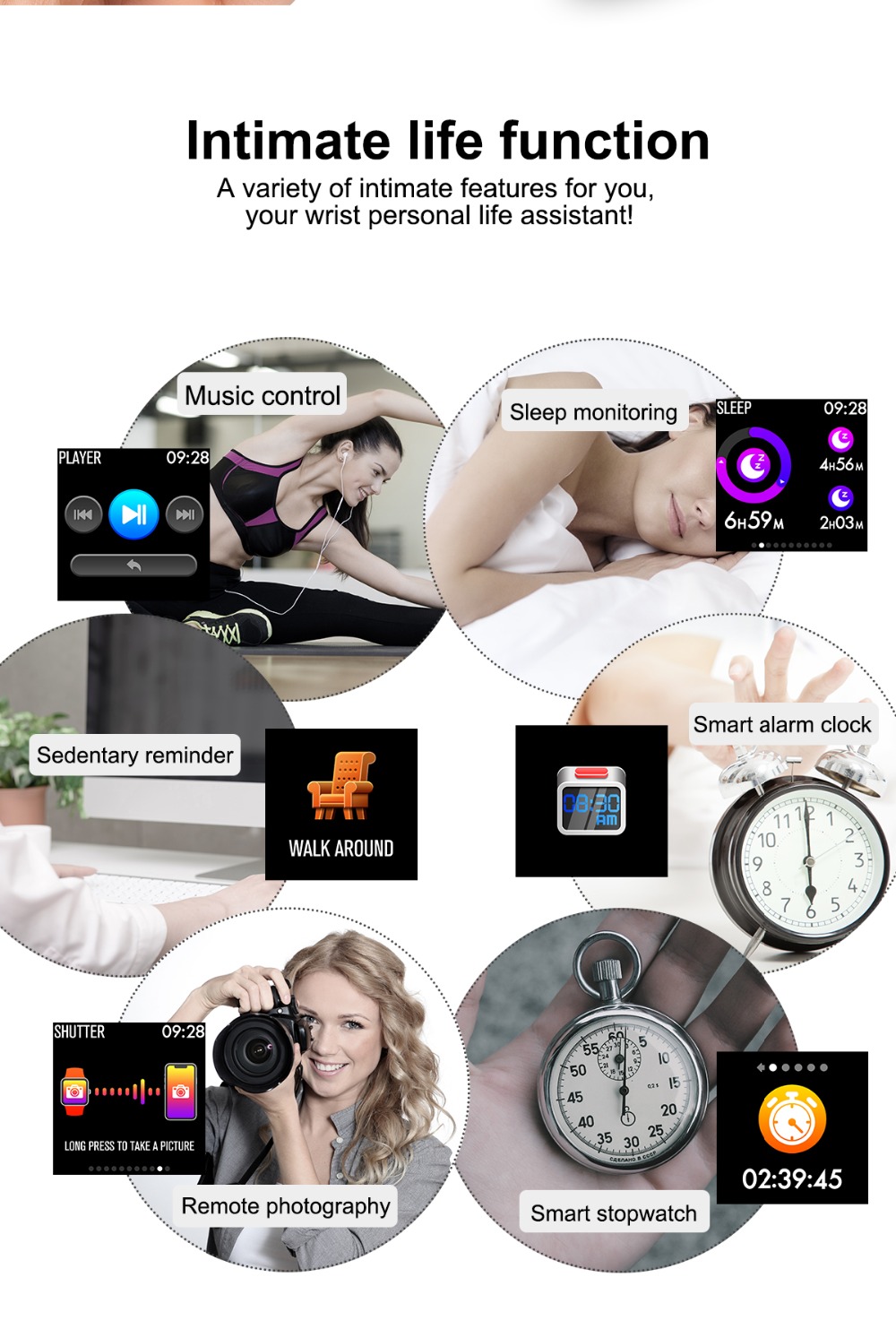 Makibes T2 Smart Watch 1.3 Inch IPS Screen Heart Rate Blood Pressure Monitor IP67 Multi Sports Modes - Black