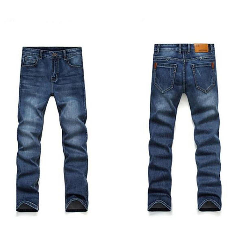 TL86 Men Elastic Jeans Straight Slim Long Pants Size 35 - Blue