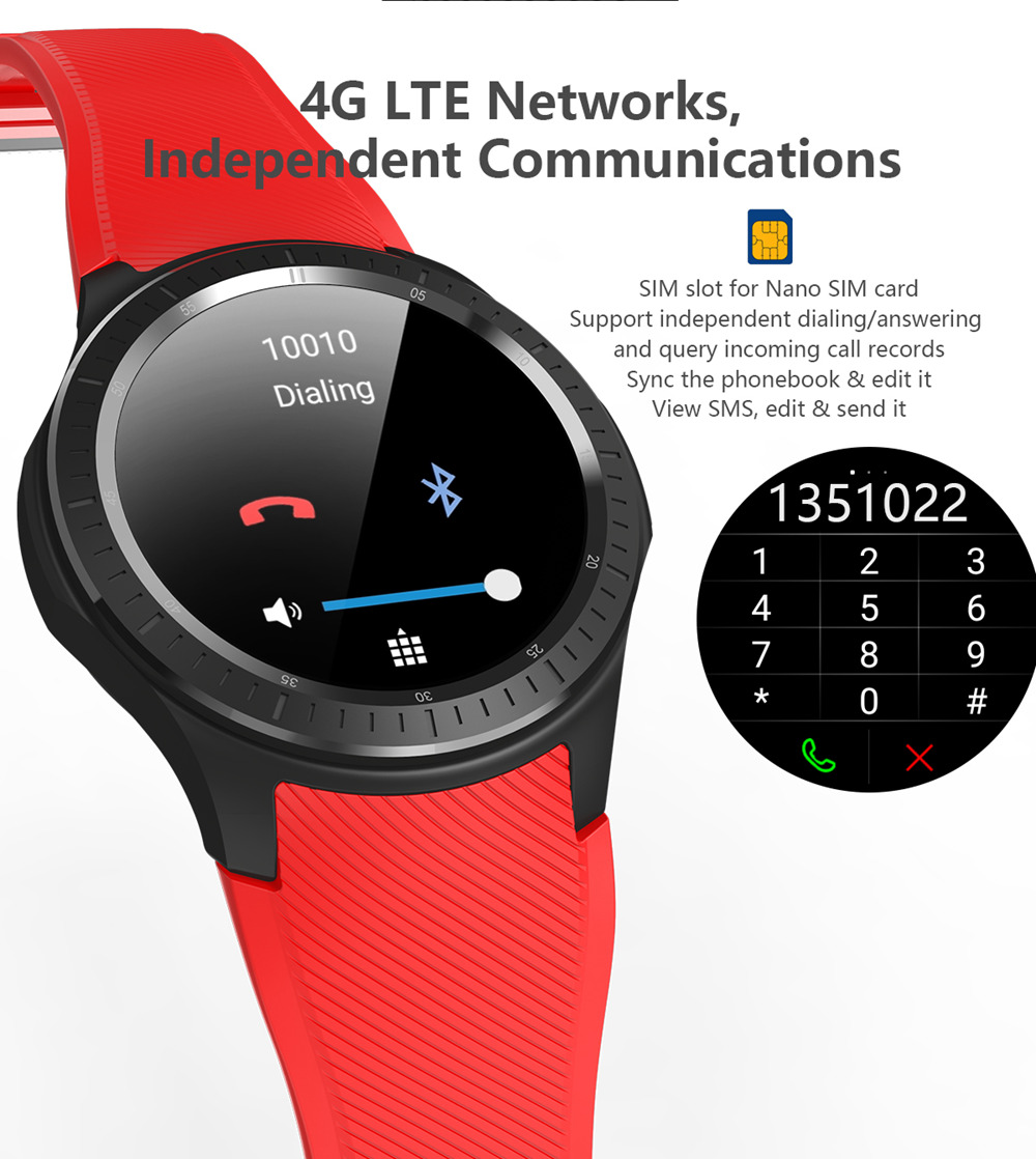 Makibes AT06 4G Smartwatch Phone Android 6.1 MTK6739 Quad Core 1GB RAM 16GB ROM 1.3 Inch IPS Screen IP68 GPS Heart Rate Monitor - Black