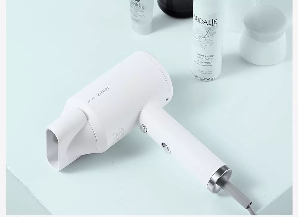 XIAOMI ZHIBAI Hair Dryer Mini Portable Anion 1800W 2 Speed Temperature Control Blow Dryer for Travel home - white