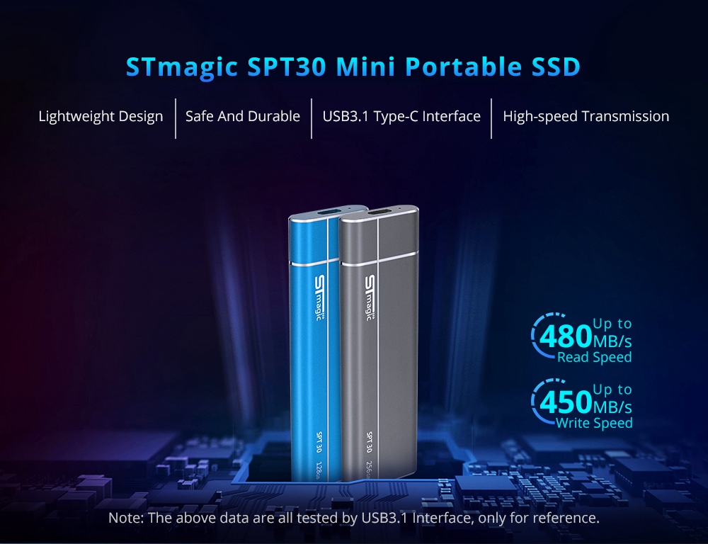 STmagic SPT30 128G Mini Portable M.2 SSD USB3.1 To Type-C Solid State Drive Read Speed 480MB/s - Gray