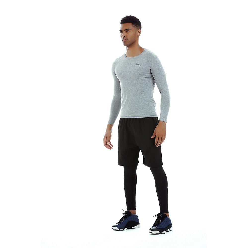 AK34 Men Fitness Sports Training Elastic Long Sleeve Tops T-Shirts Size XXL - Grey