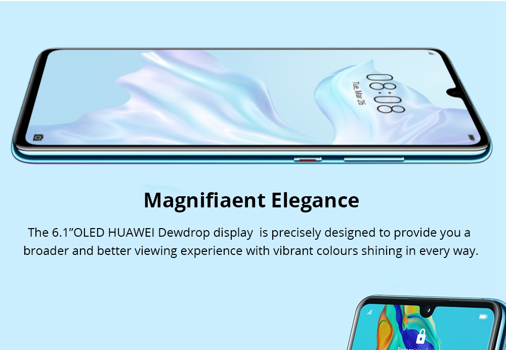 HUAWEI P30 6.1 Inch 4G LTE Smartphone Kirin 980 8GB 256GB 40.0MP+16.0MP+8.0MP Triple Rear Cameras Android 9.0 NFC In-display Fingerprint Fast Charge - Black